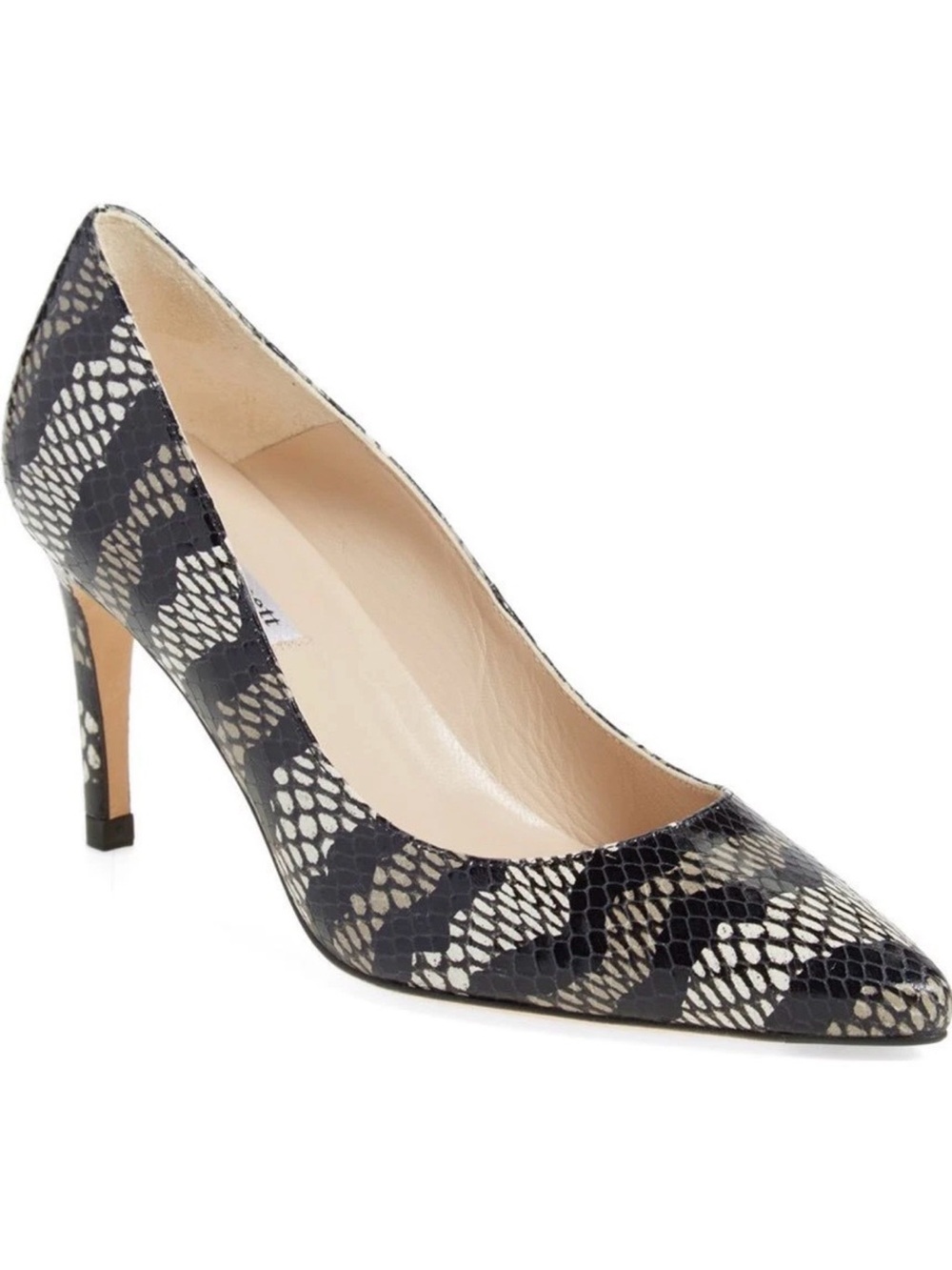 L k Bennett Floret Pump Snake Print Leather Shoe Heel 37.5 Pointy Toe